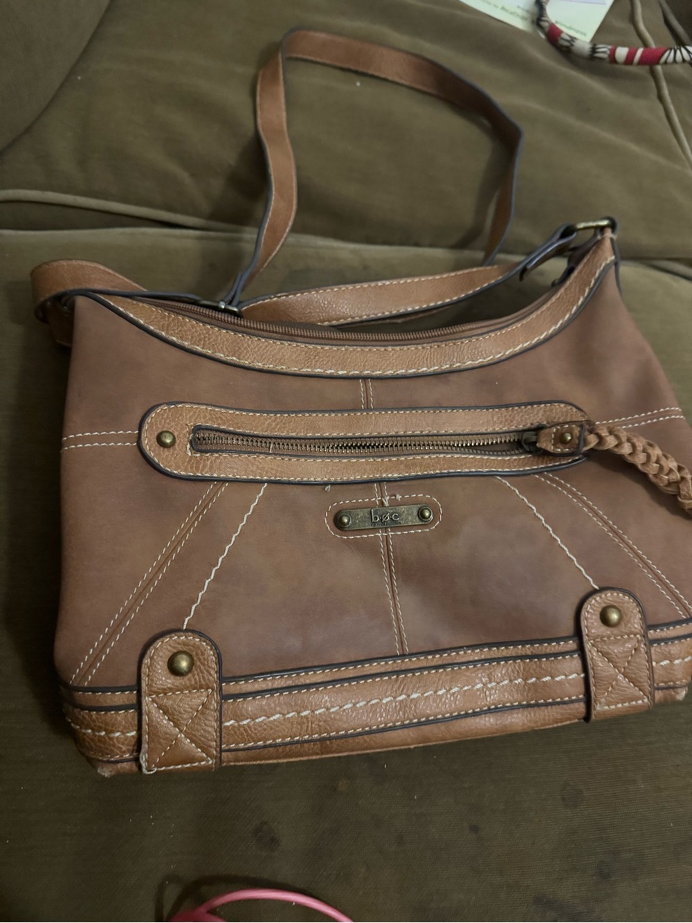 b.o.c. Tan Braided Accent Leather Shoulder Bag